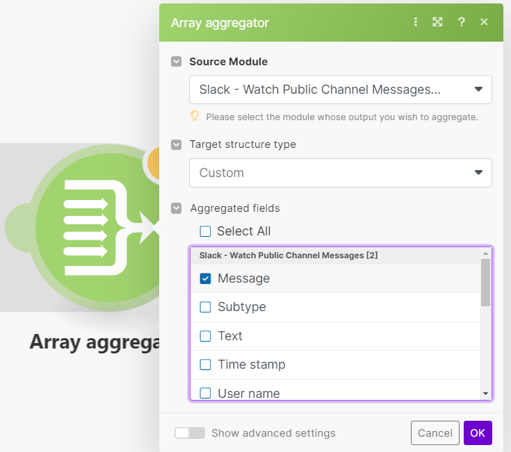 array aggregator with mapped values