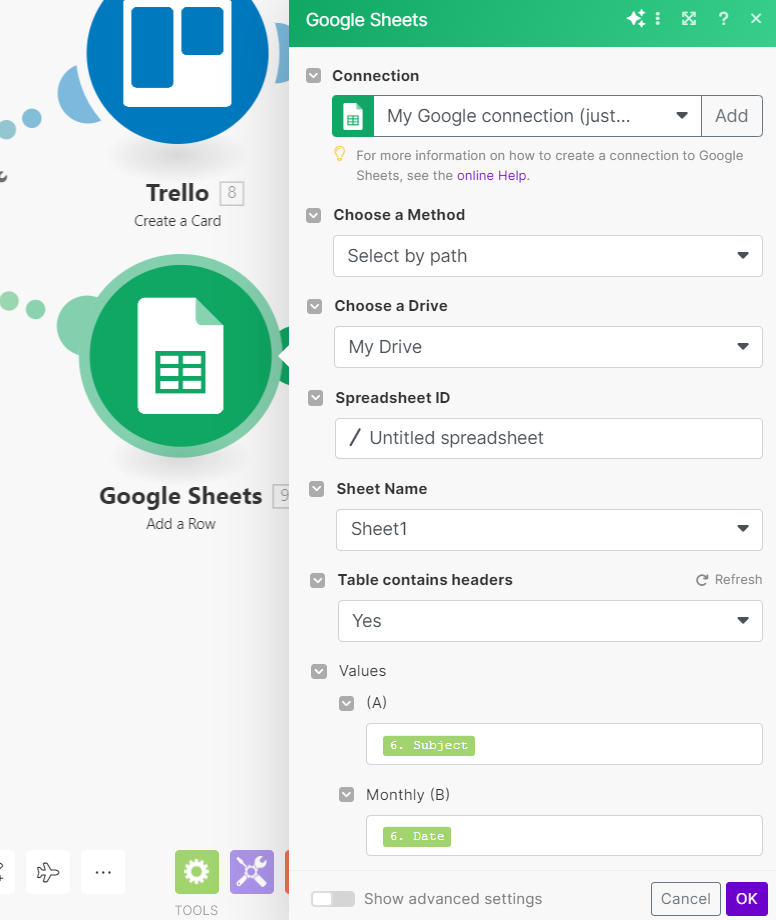 google sheet module