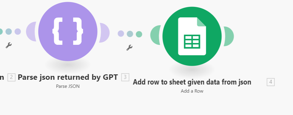 sheets module connected to json parser